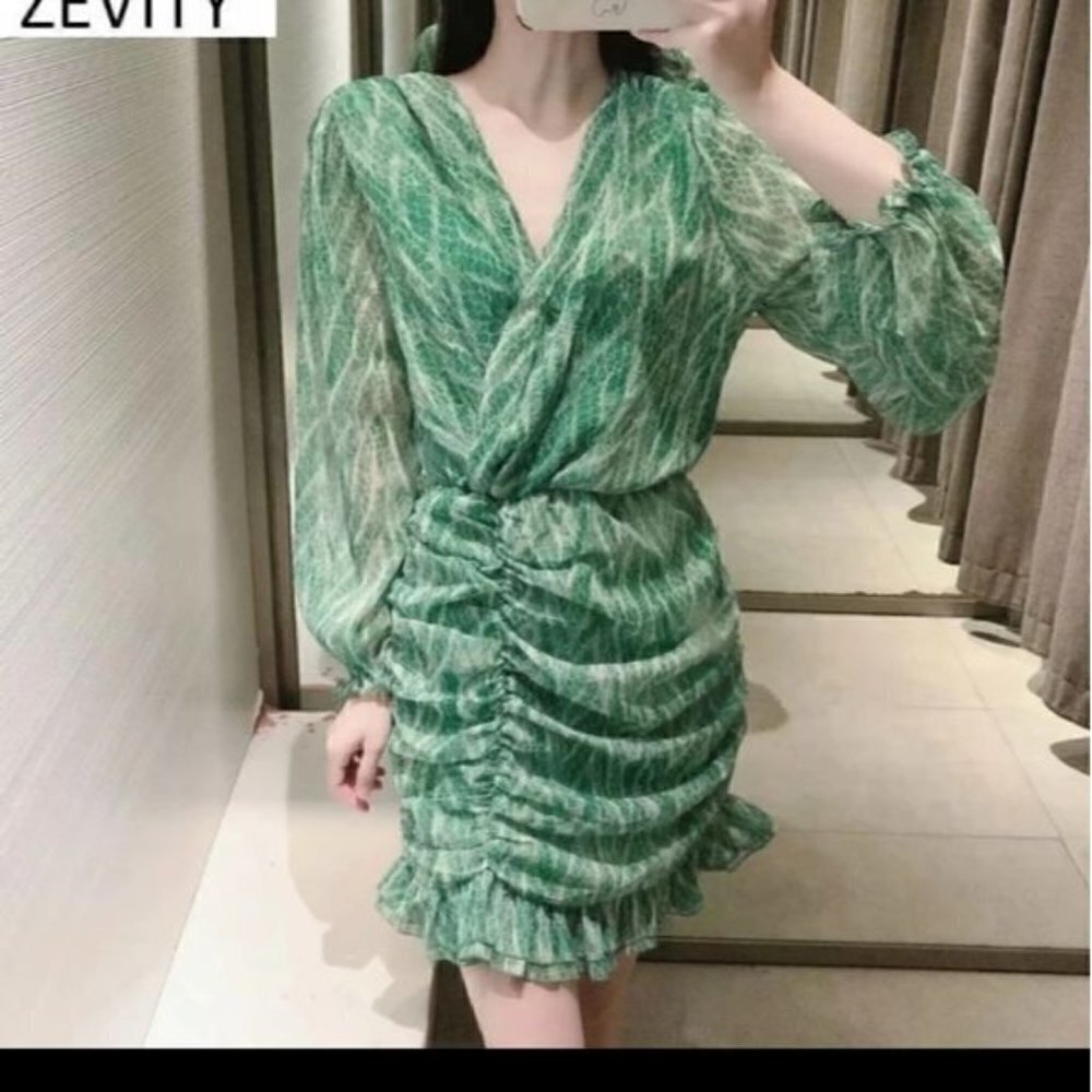 GREEN SNAKESKIN PRINT PRE FALL DRESS